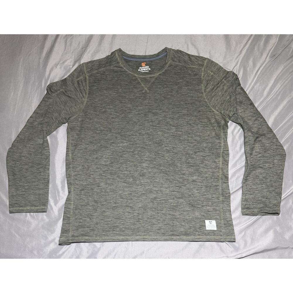 Rugged Elements Mens L Olive Green Heather Crew Neck‎ Performance L/S Shirt
